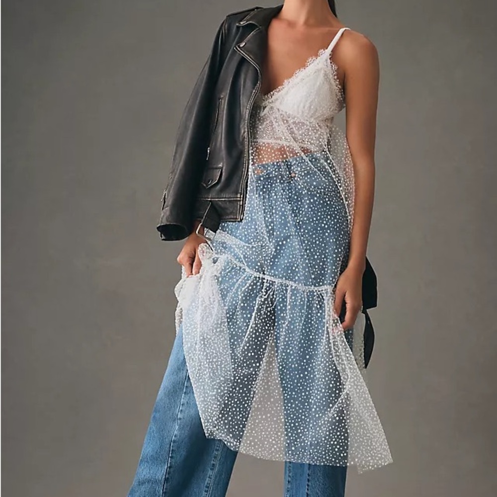 Anthropologie Sheer Dot Tulle Slip Midi Dress Medium - Picture 1 of 9